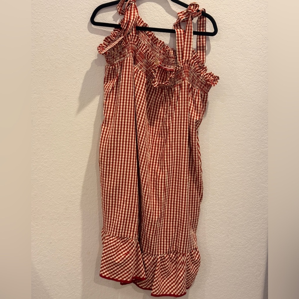 Stylish Red Gingham Dress with Ruffles